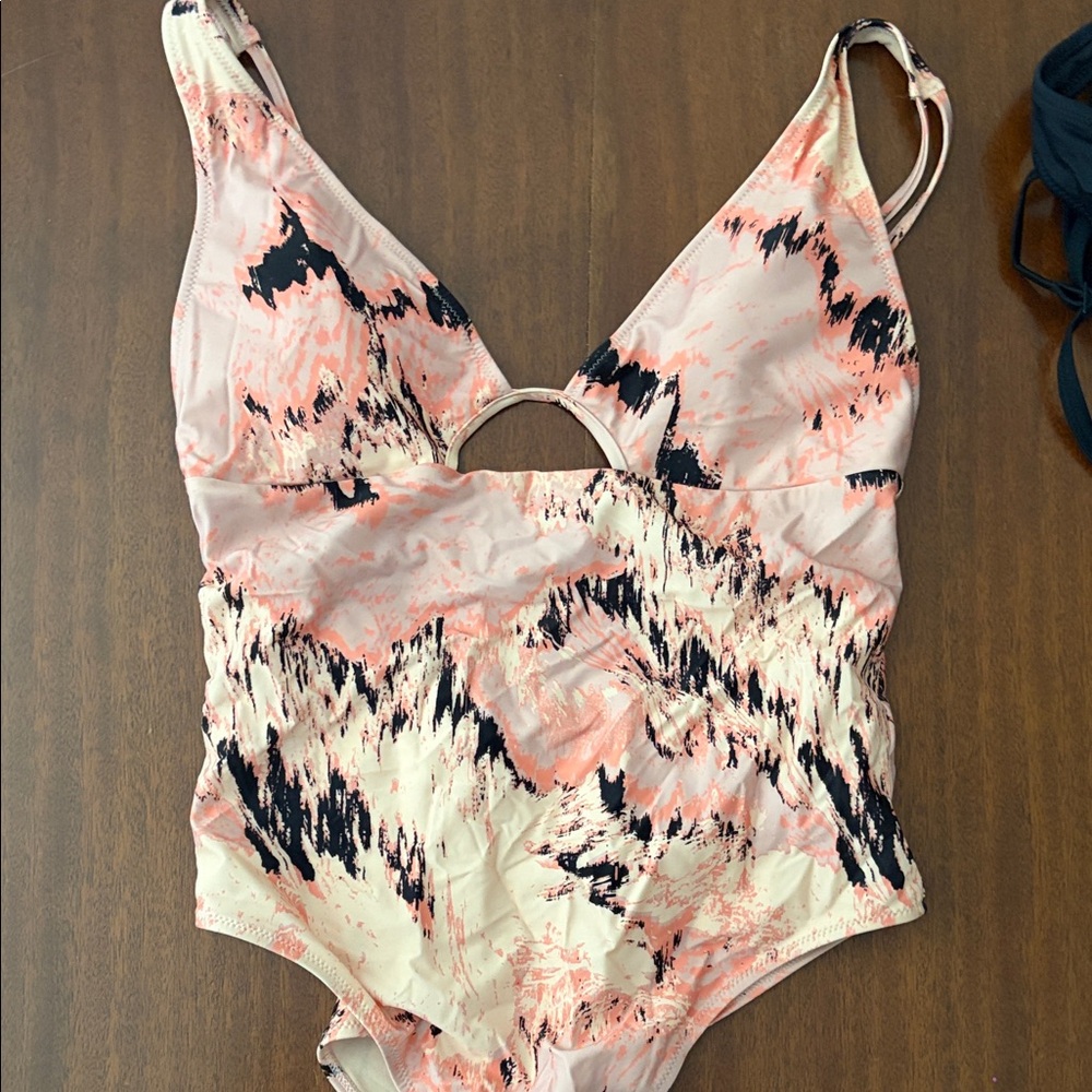 Gymshark Peach and Black Abstract One-Piece